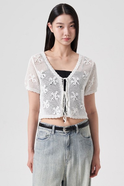 トップス THEREDTHREAD S clip cardigan cropped THEREDTHREAD / ザレッドスレッド】S clip cardigan cropped