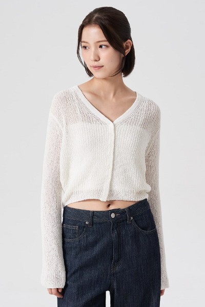 Matin Kim Matin Stitch Point Crop Cardigan In Black