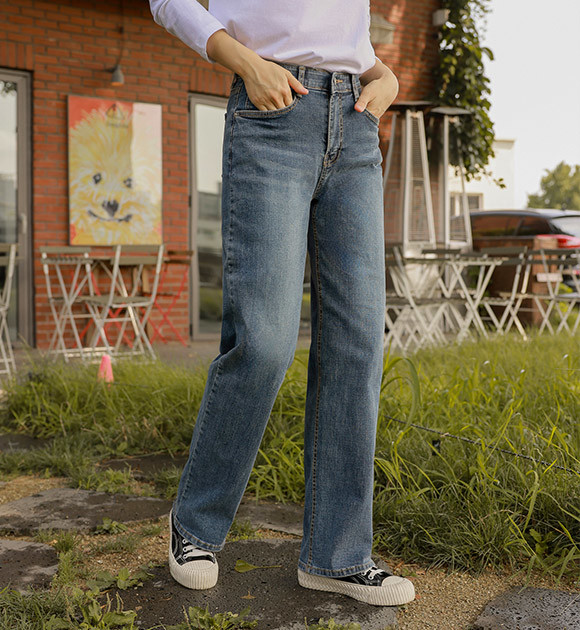【BAON】Cocoi hidden banding wide denim pants New) More Around Hidden Banding Wide Denim Pants, Medium
