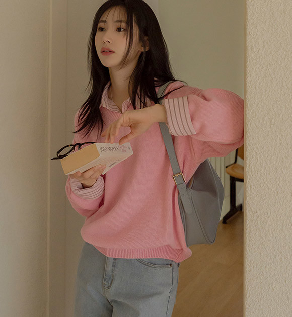 ニット・セーター IONSEOUL Sunday V-neck Stripe Knit JE1205 Voy Multi Color Striped V Neck Sweater Top – Social Threads