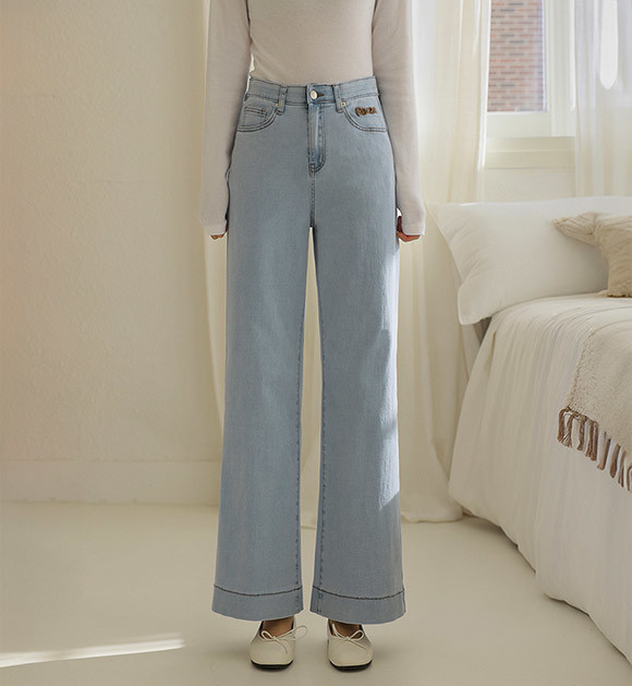 【BAON】Cocoi hidden banding wide denim pants New) More Around Hidden Banding Wide Denim Pants, Medium