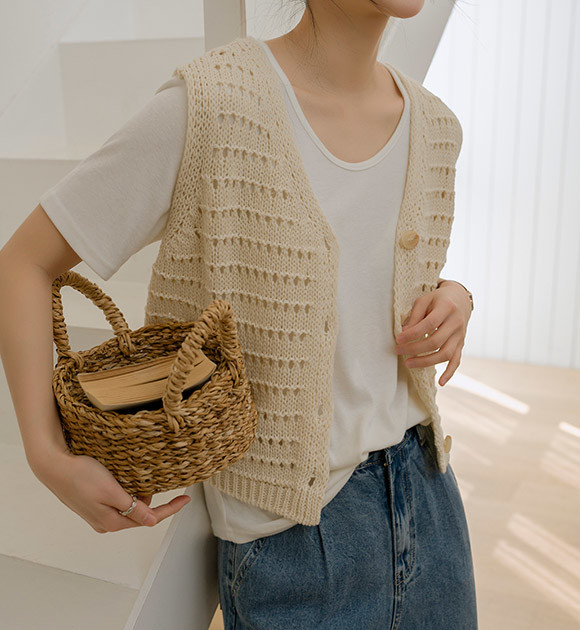 トップス candy tweed vest/white Benny Tweed Button-Front Vest