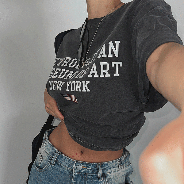 MLB Street Logo Functional Crop Short Sleeve Tee Shirt NY