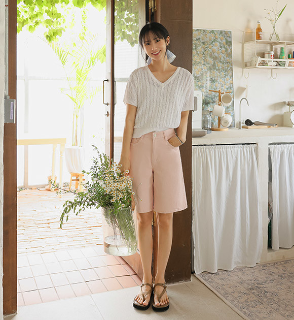 KIRSH Collection Stitch Cut Off Sweat Short Pants Melange
